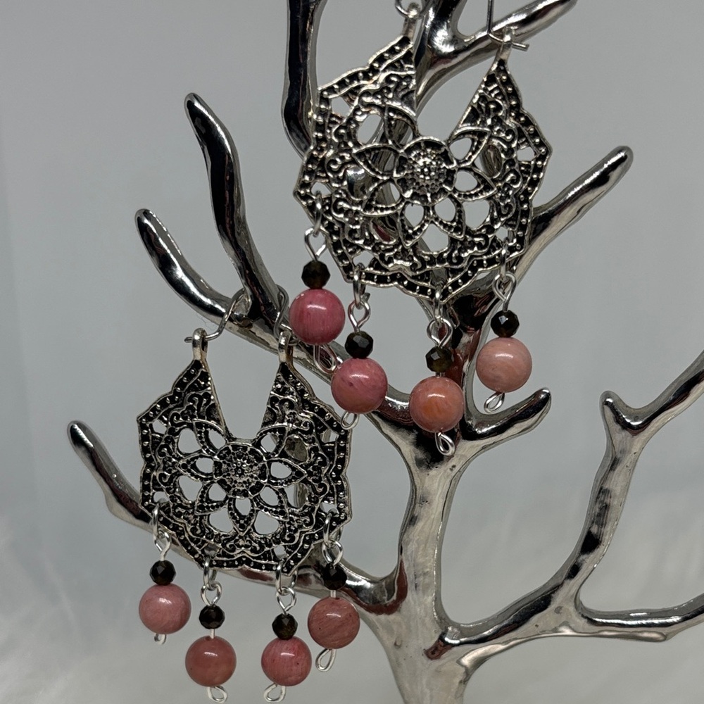 Rhodonite and Obsidian Bohemian Earrings